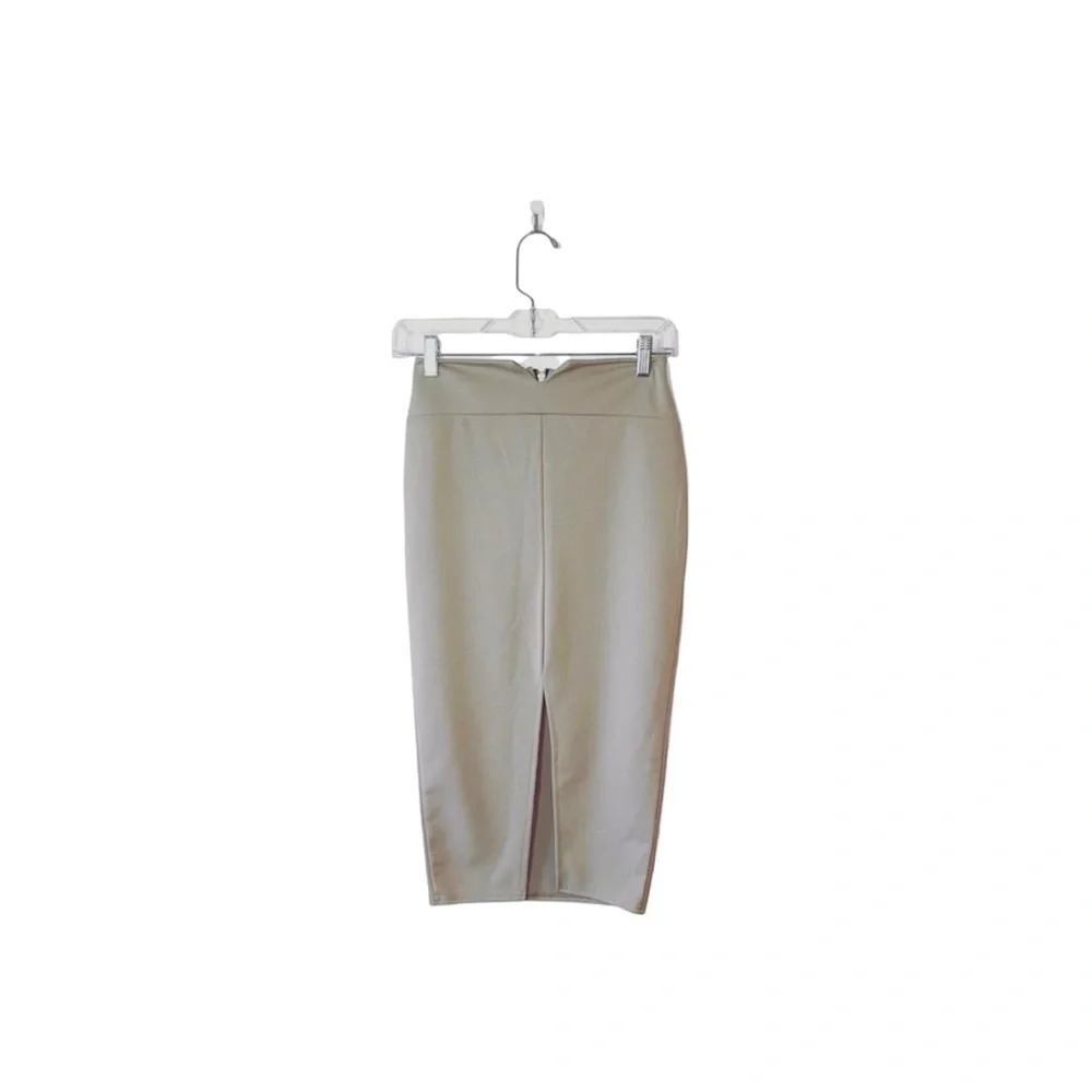 Boohoo Jessica Notch Split Midi Skirt Mauve Tan High Rise Fitted NWT Size 6